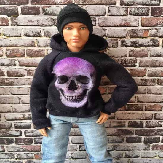 Bouutique Infinite Skull Print Hoodie for Ken Doll 1/6-scale, 11.5 Inch