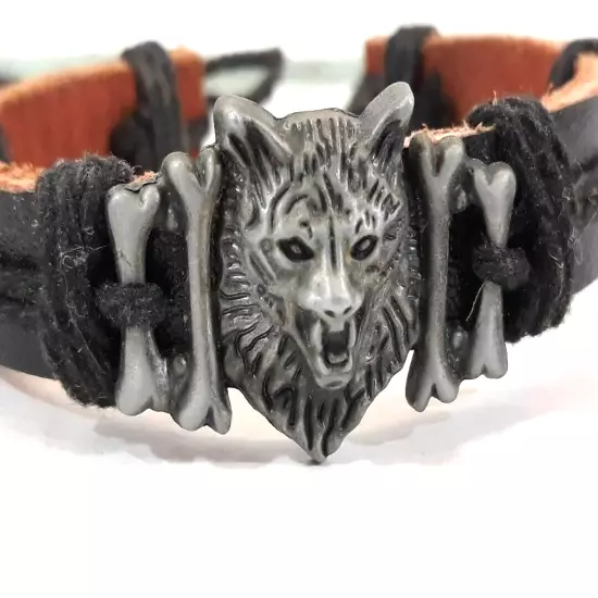 Wolf and Bone Leather Wrap Bracelet ~ Ships FREE