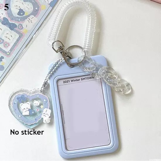 Cute ID Card Holder Bus Photo Case Badge Retractable Spring Lanyard w/ Keychain☆