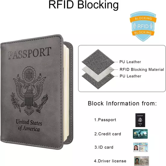 RFID Passport Holder Cover Wallet for Women Men, PU Leather Card Holder Passport