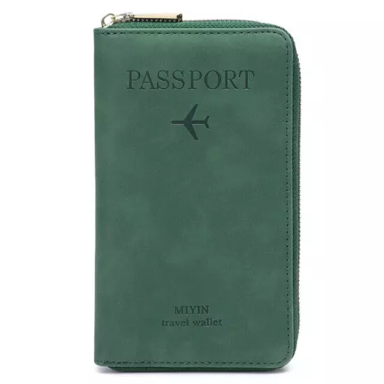 RFID Leather Travel Passport Case Cover Zipper Wallet Card Holder with Wristband