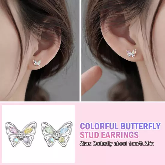 Silver Crystal Colourful Butterfly Stud Earrings Women Jewellerys 2022 Y9Y2