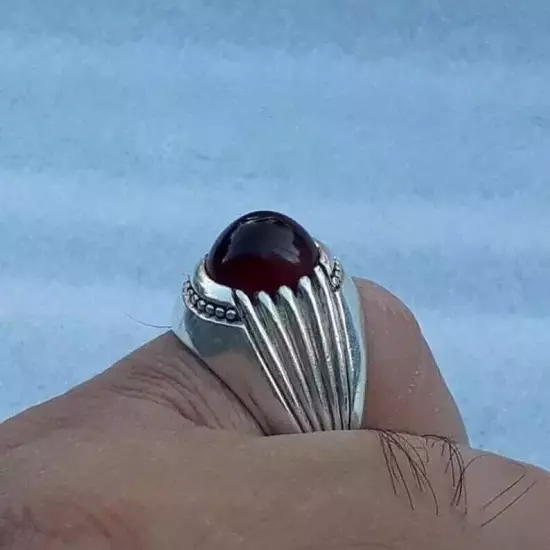 Blood Red Yemeni Aqeeq Agate Ring - 925 Sterling Silver Yamni Akik Bague