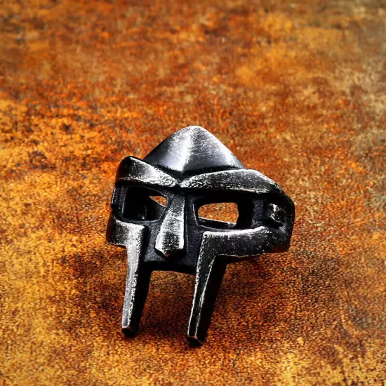 Retro Gray Spartan Warrior Helmet Ring Stainless Steel Men‘s Biker Punk Ring