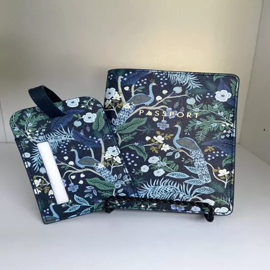 Rifle Paper Co. Company PEACOCK PASSPORT HOLDER & LUGGAGE TAG Matching Set NEW