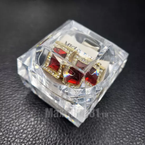 HIP HOP RED GEMSTONE FASHION CUBIC ZIRCONIA ICED STUD BILNG EARRING EARRINGS