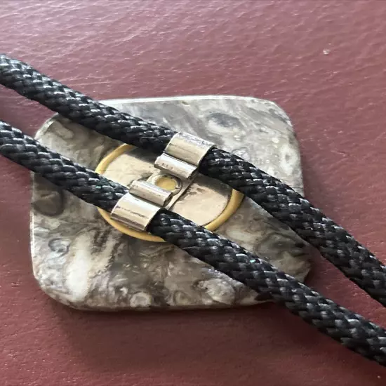 Vintage Polished Stone Bolo Tie 18” Black Braid with Bullet Tip