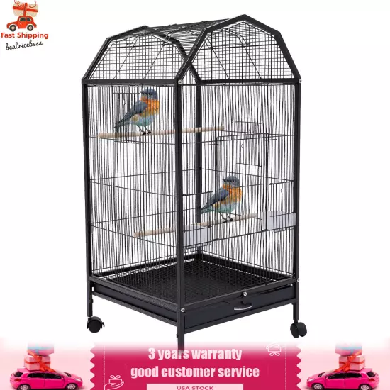 Black Large Bird Cage wit Rolling Stand Cockatiel Parakeet Finch Parrot Birdcage