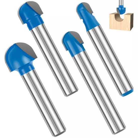 4Pcs 1/4" Shank Round Nose Router Bit Set Carbide Double Flute Core Box Routerφ