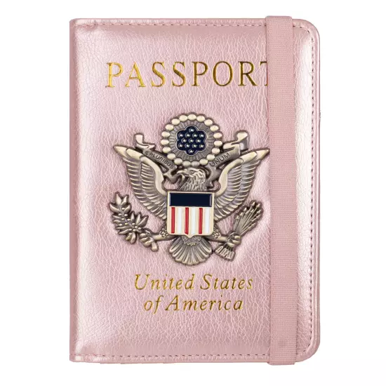 RFID Blocking Leather Passport Holder with 3D Metal Badge, Travel Document Passp