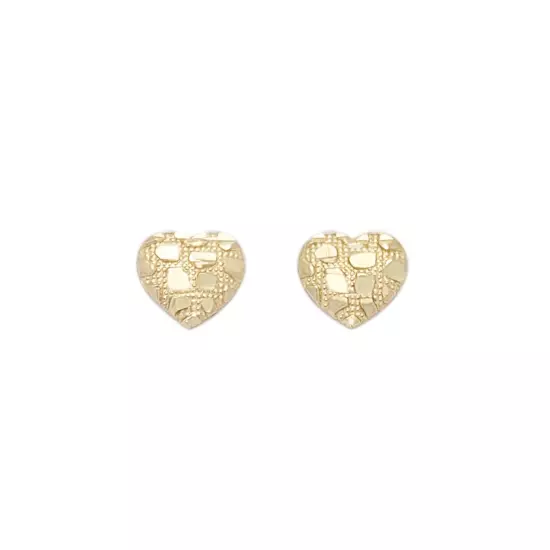 10K Yellow Gold Diamond Cut Nugget Heart Earrings 8 mm