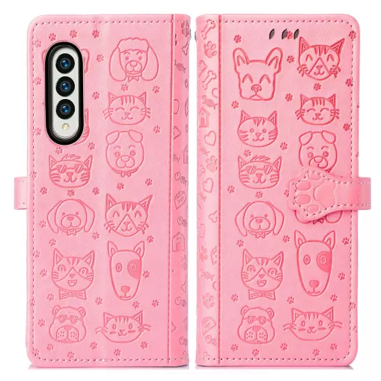 For samsung galaxy z fold 3/4/5/6 Cute PU Leather Flip Phone Case Kickstand NEW