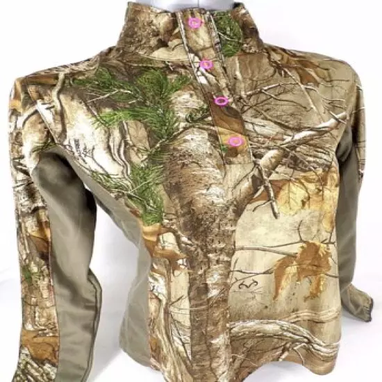 Ladies Fitted Camo Pullover 1/4 Snap LS Polyester Real Tree Xtra Pink Trim NWT