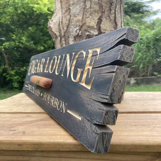 Cigar Lounge Whiskey Bar Bourbon Wood Sign Carved Rustic Tavern Antique Look