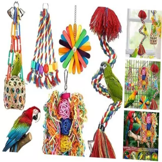 Bird Toys Bird Rope Perch with Bell Colorful Bird Chewing Shredding Foraging 