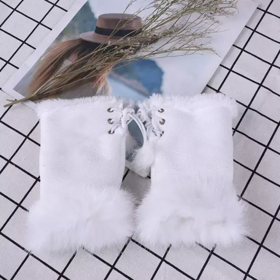 Womens Winter Warmer Fingerless Gloves Faux Rabbit Fur Suede Wrist Solid Mittenღ