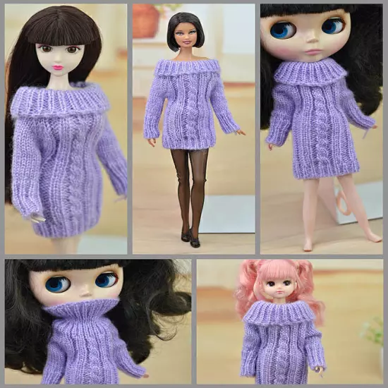 1:6 Accessories Knitted Handmade Sweater Top Coat Dress Clothes For 11.5" Doll