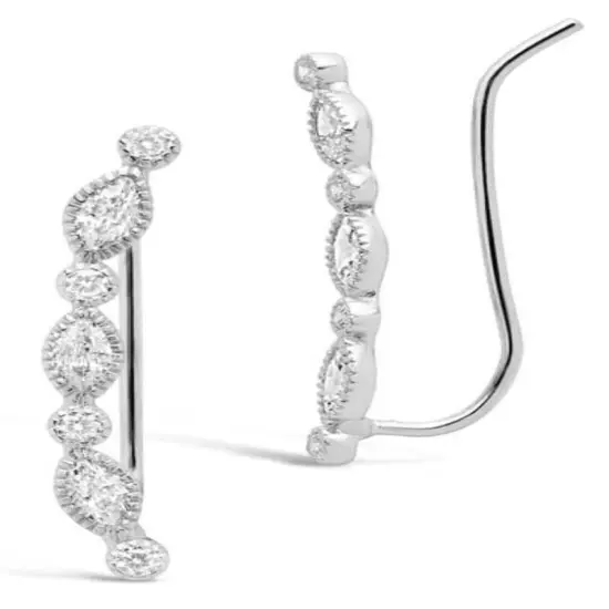 Sterling Forever Bezel Set Cubic Zirconia Ear Crawlers French Hook NIB GR8 GIFT