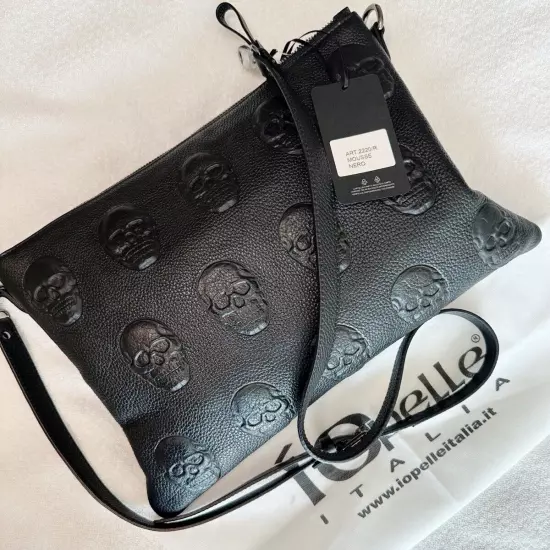 NWT IO Pelle Skull Embossed Italian Leather Crossbody Bag