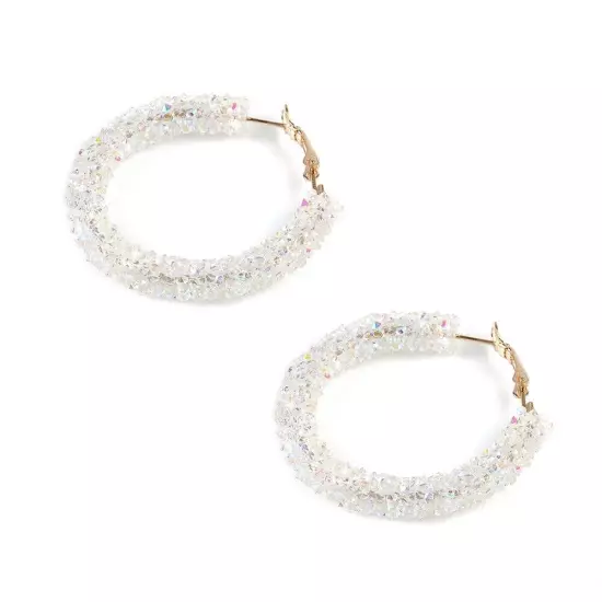 Sparkly Black White Fire Statement Hoop Fashion Shiny Shinny Crystal Earrings