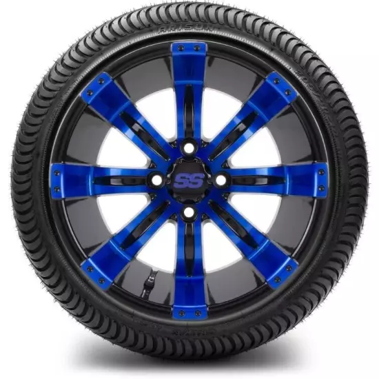 MODZ 14" Tempest Blue and Black Golf Cart Wheels and Tires (205-30-14) Set of 4