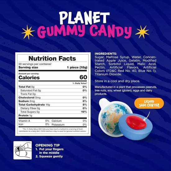 Earth Planet Gummy Balls Candy with Jam Center, 19-Ounce Jar (30 Count)