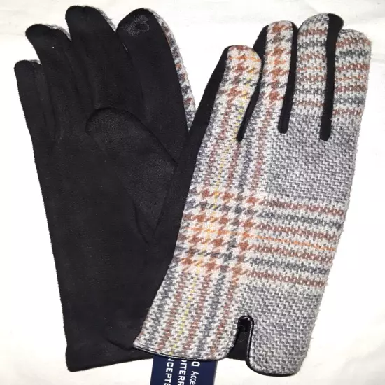 Mediterranean Concepts NWT brown plaid stretch gloves womens size M