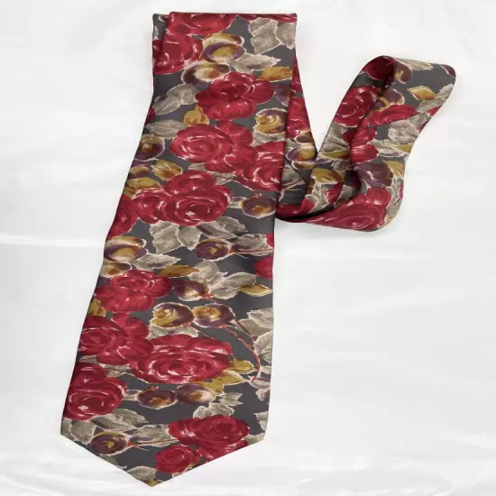 Surrey Rose Watercolor Abstract Art Floral Colorful Silk Tie 3.8" x 56"