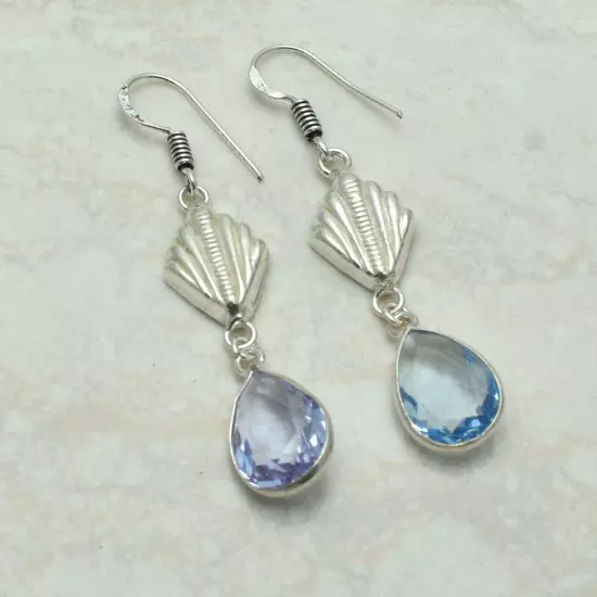 Blue Topaz Handmade Drop Dangle Earrings Jewelry Gift For Her 2" AE-51706