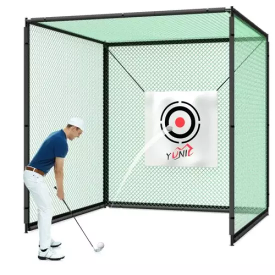 YUNIC Sport Steel Metal Golf Cage (10ft x 10ft x 10ft) with Hitting Nets/target