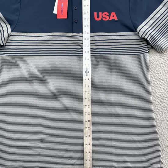 Adidas USA Olympics Golf Polo Shirt Mens Size Large Navy Blue Striped NEW