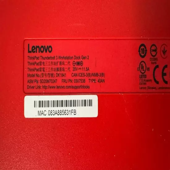 Lenovo ThinkPad Thunderbolt 3 Docking Station DK1841 Tested No Adapter