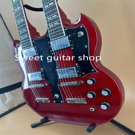 Red Electric Guitar SG Double Wine 6+12-Strings HH Pickup Fixed Bridge Fast Ship