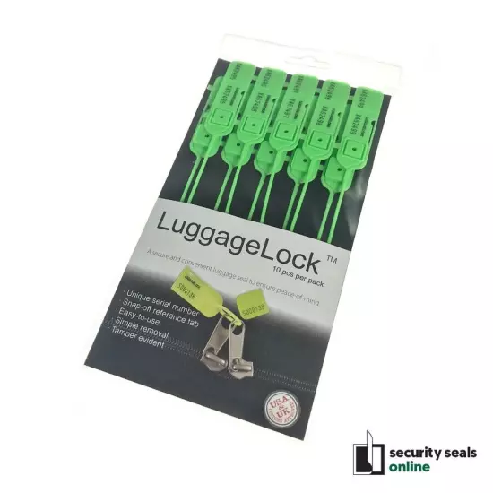 Green LuggageLock™ Tamper Evident Security Seal Luggage Travel Tag, 10 Pack