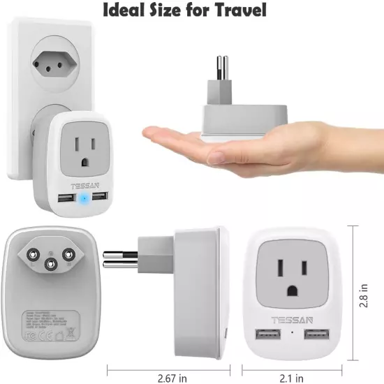 Switzerland Power Adapter Plug, Swiss Outlet Adaptor with 2 USB Ports USA Input 