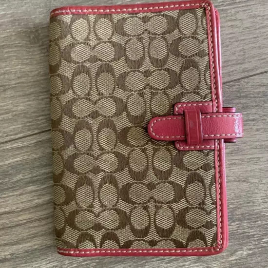 COACH Signature Passport Holder with Pink Trim