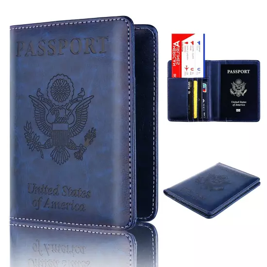 Anti-Theft RFID Blocking Leather Passport Holder ID Credit Card Cover Wallet USA