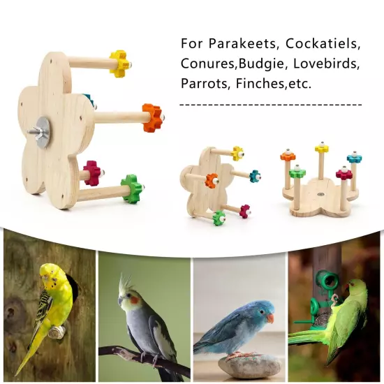 2 Pcs Bird Rotating Perch Toy,Durable Unique Wooden Ferris Wheel Parrot Toys ...