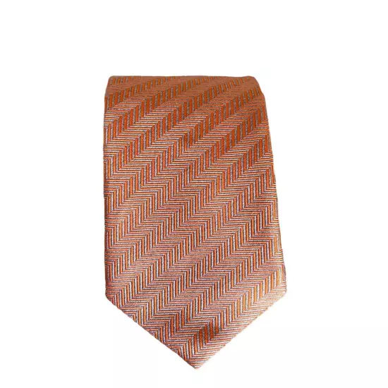 Canali Orange/Gray Chevron Print Silk Jacquard Mens’s Tie Made In Italy NEW