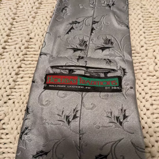 Holiday Traditions by MMG Hallmark Silver Holly Silk Tie