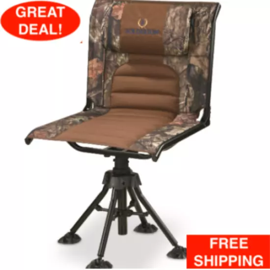 Hunting Chair Swivel Blind Seat Padded Mossy Oak Camping Outdoor Travel Hiking