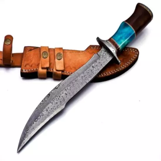 Handmade Damascus Steel 15 Inches Bowie Knife - Solid Marindi Wood Bone Handle