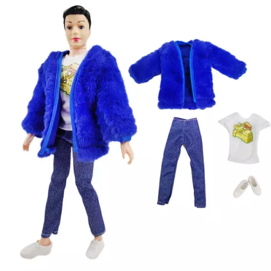 Blue Fur 1/6 Doll Clothes For Boy Doll Outfits Jacket T-shirt Pants Shoes