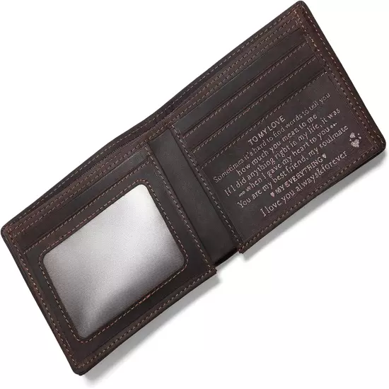 Personalized Engraved Leather Wallet for Dad Son Husband Boyfriend - Perfect for