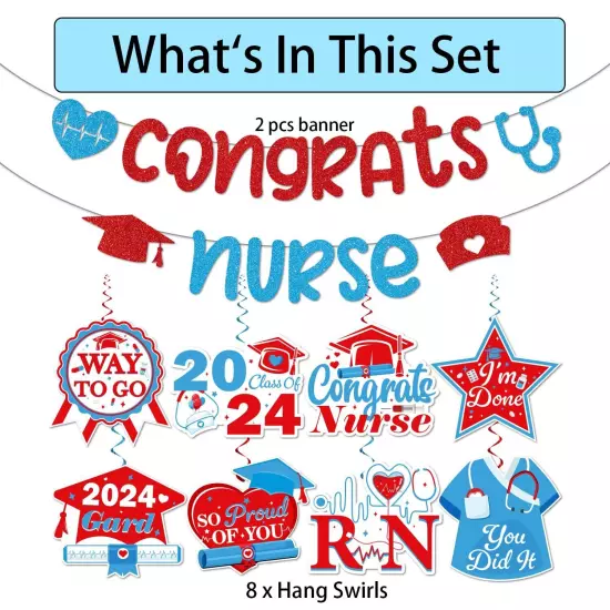 Nurse Graduation Decorations Banner Hanging Swirls NO-DIY Nursing School Grad...