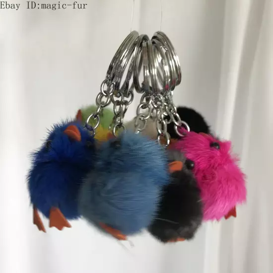 2/6/10 pcs critters Real Mink Fur Chick Duck Phone Bag Pendant Car Keychain