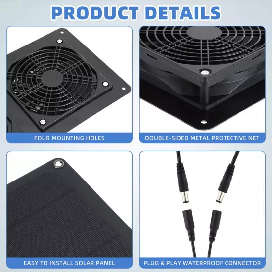 10W 12V Mini Ventilator Solar Fan Solar Powered Dual Fan for Greenhouses Shed RV