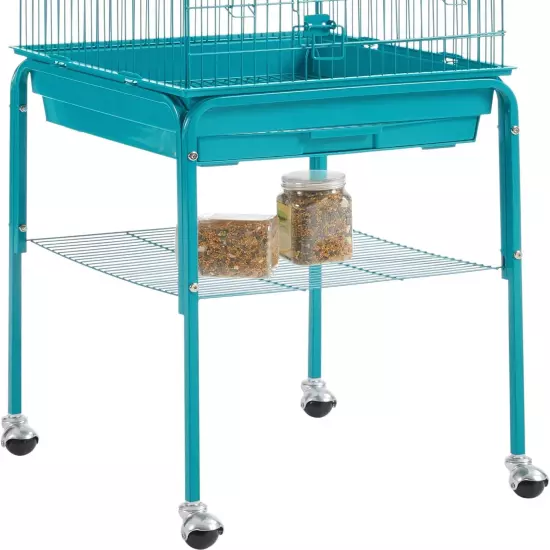 Metal Bird Cage Open Play Top Parrot Cage W/Detachable Rolling Stand for Small B