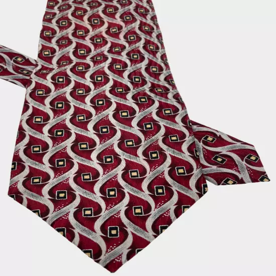 Joseph & Feiss Red Silver Geometric Necktie Silk Tie Men's 4" x 60"