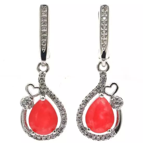 New Arrival Red Rubies White CZ Jewelry For Woman's Silver Earrings 